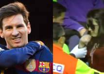 بالفيديو.. تسديدة ميسي تكسر يد مشجعة مدريدية!